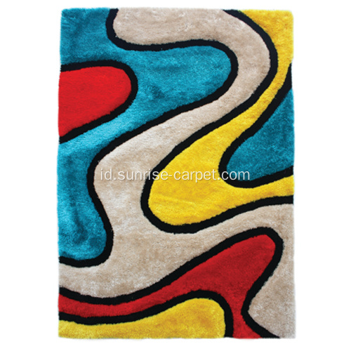 Polyester mix Shaggy Rug 3D design dengan Multi Color